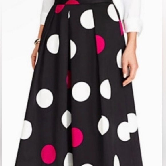 Talbots Black Pink White Polka Dot A-Line Pleated Midi Skirt Size 6 EUC - Picture 4 of 13